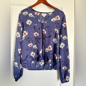 VIXBE PURPLE FLORAL FAUX WRAP BLOUSE